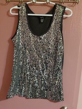 Rue21 Black Sequin Tank Top with Silver Shine